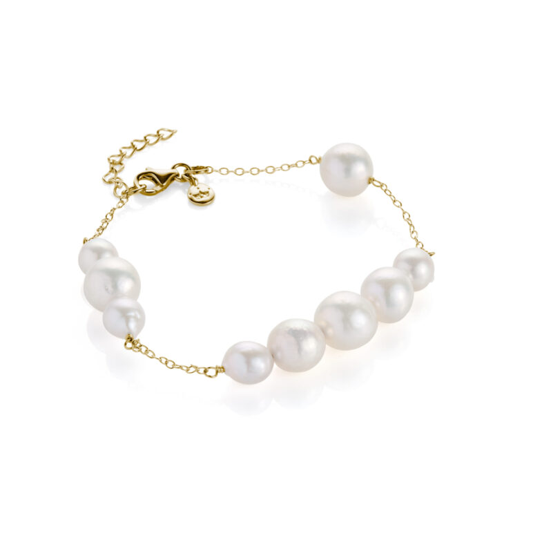 6-9mm white Edison pearl yellow gold chain bracelet