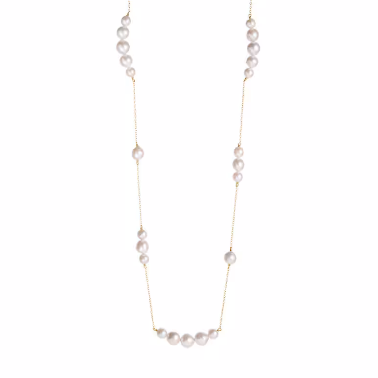 5-8mm white Edison pearl yellow gold long chain necklace