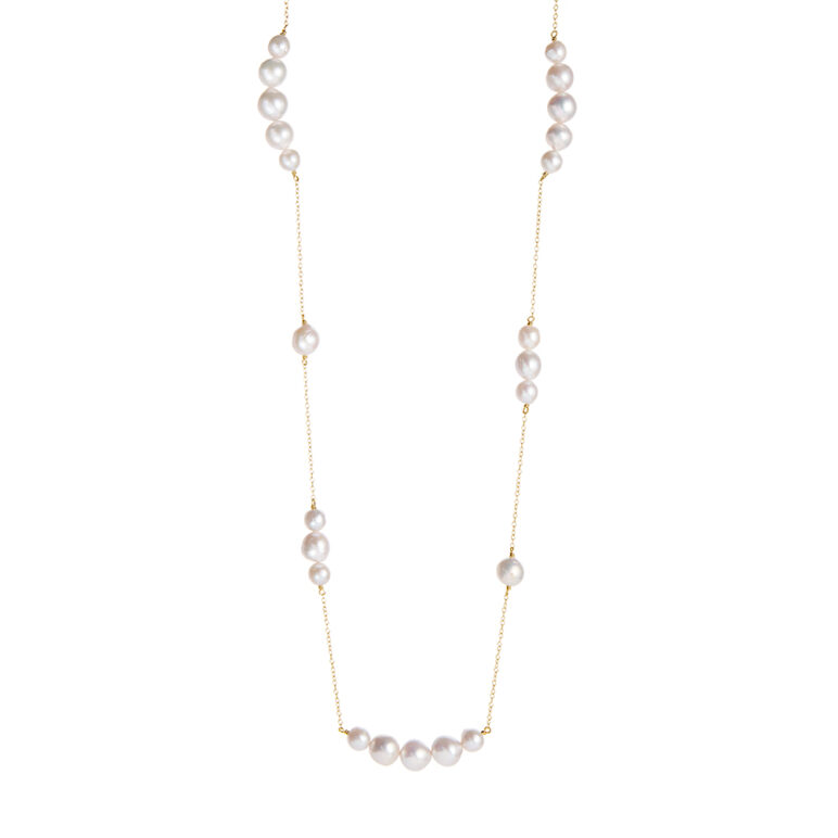 5-8mm white Edison pearl yellow gold long chain necklace