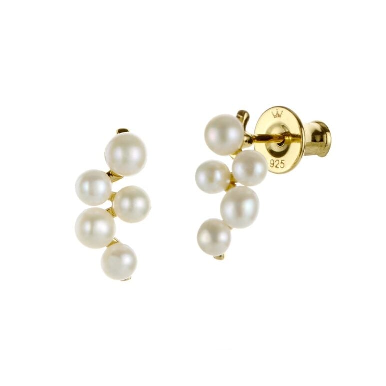 3-4mm Freshwater button and Keshi pearls set on yellow gold-plated Sterling Silver silver stud