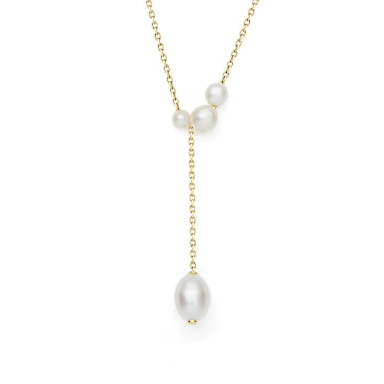 3-7mm Freshwater button and Keshi pearl pendant set on yellow gold-plated Sterling Silver chain