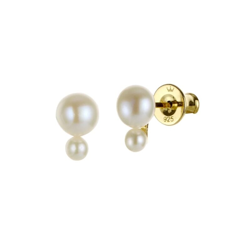 3-6mm Freshwater button pearls set on yellow gold-plated Sterling Silver stud earring