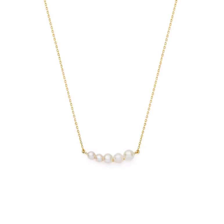 3-5mm Freshwater button pearl necklace set on yellow gold-plated Sterling Silver chain