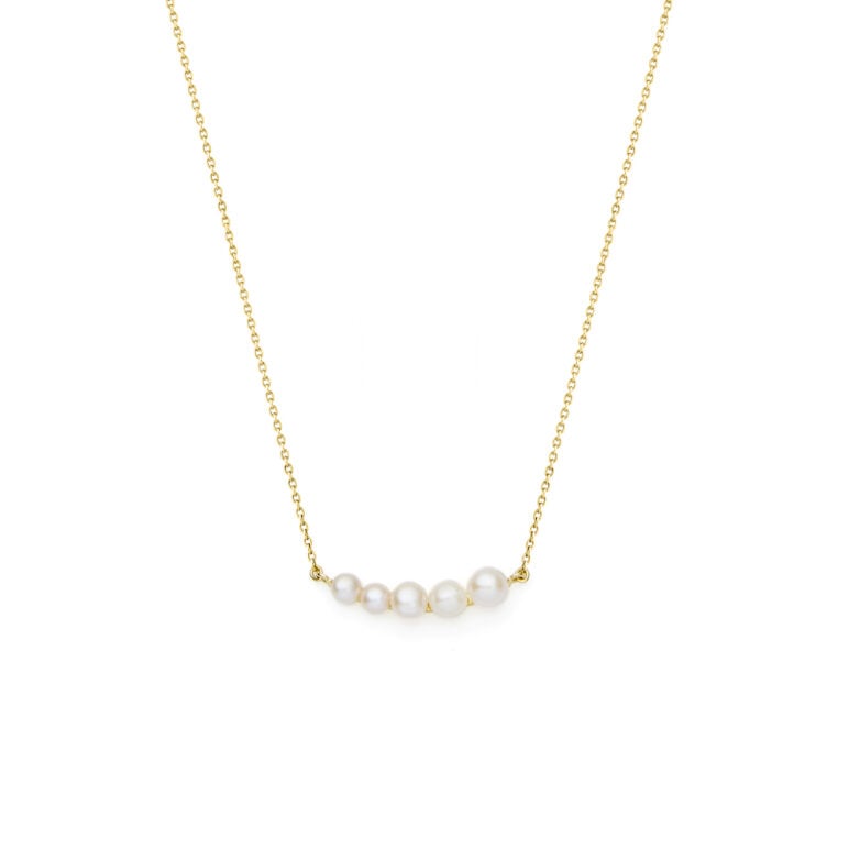 3-5mm Freshwater button pearl necklace set on yellow gold-plated Sterling Silver chain