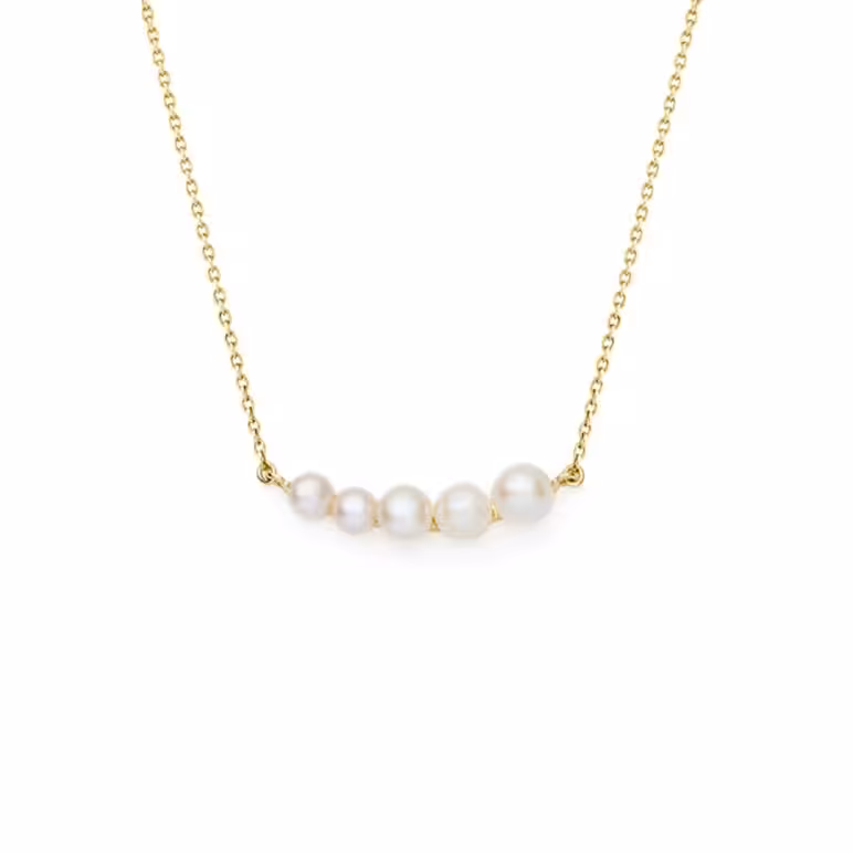 3-5mm Freshwater button pearl necklace set on yellow gold-plated Sterling Silver chain