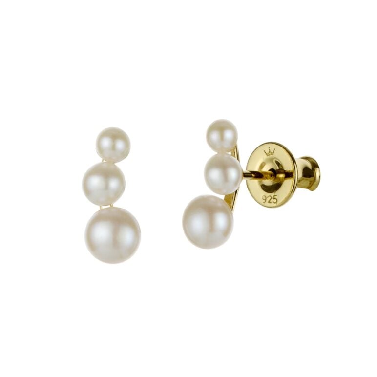 3-5mm Freshwater button and Keshi pearls set on yellow gold-plated Sterling Silver stud earrings
