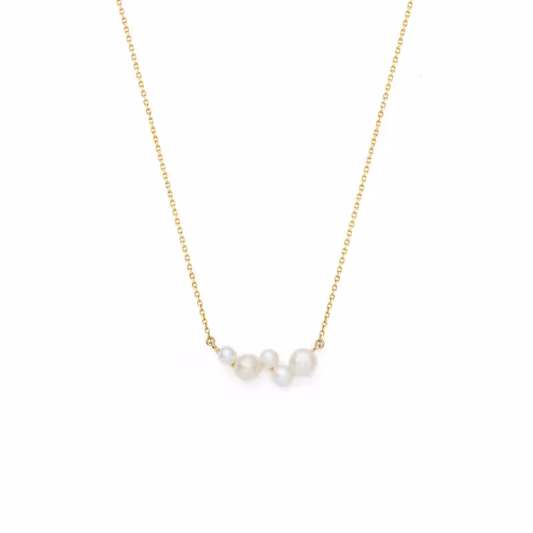3-5mm Freshwater button pearl necklace set on yellow gold-plated Sterling Silver chain