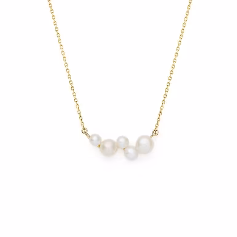 3-5mm Freshwater button pearl necklace set on yellow gold-plated Sterling Silver chain