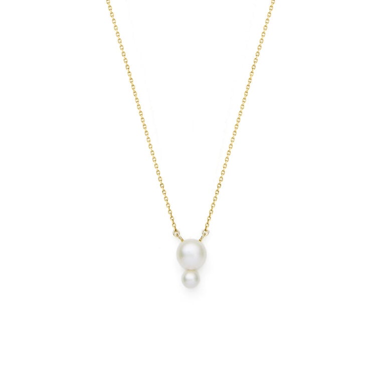 4mm and 7mm Freshwater button pearls set on yellow gold-plated Sterling Silver necklace