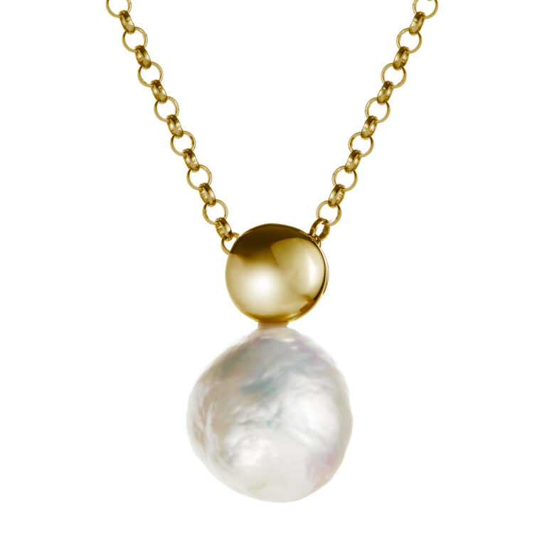 13mm white Edison pearl yellow gold pendant
