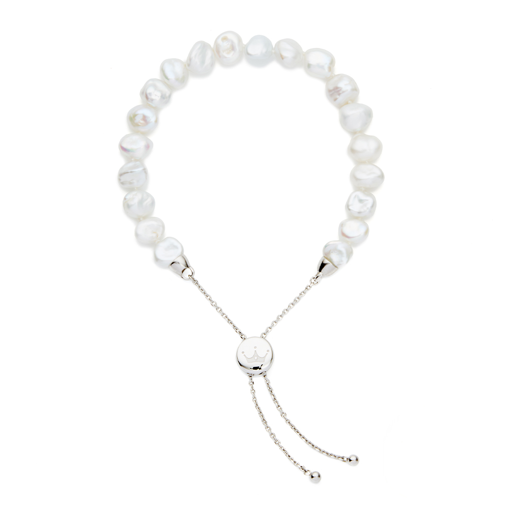 7mm white freshwater keshi pearl bracelet with sterling silver slider clasp