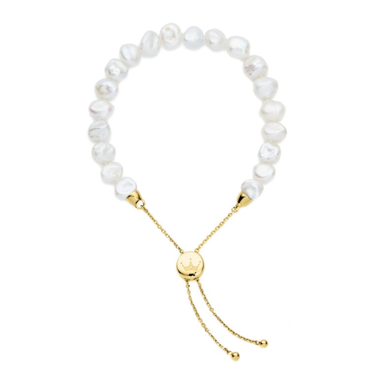 7mm white freshwater keshi pearl bracelet with yellow gold plate sterling silver slider clasp