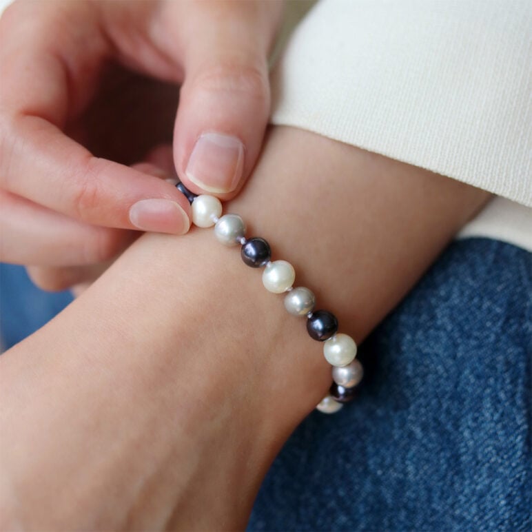 7mm peacock white grey near round freshwater pearl bracelet