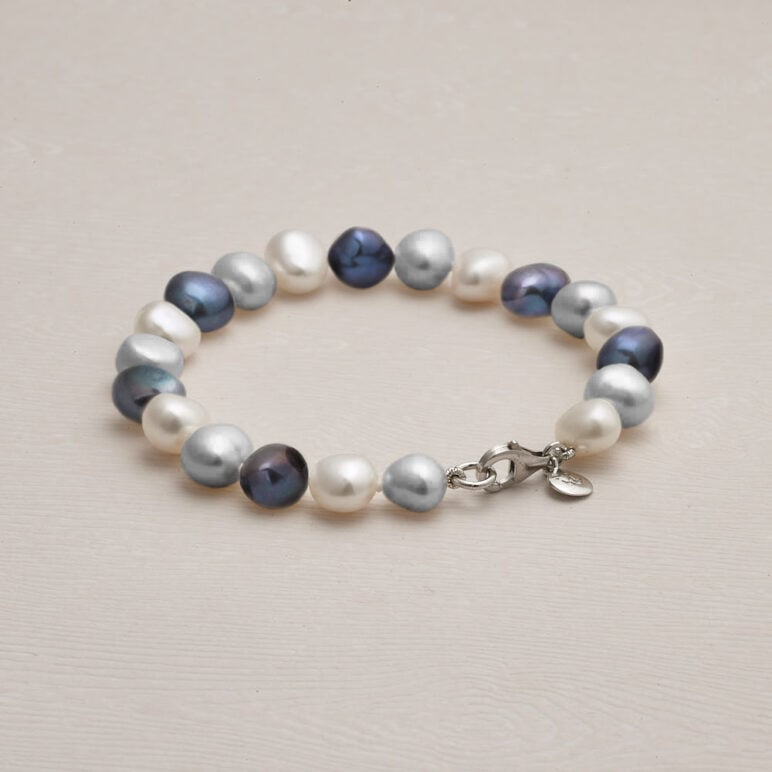 8mm white peacock grey baroque freshwater pearl bracelet with sterling silver clasp
