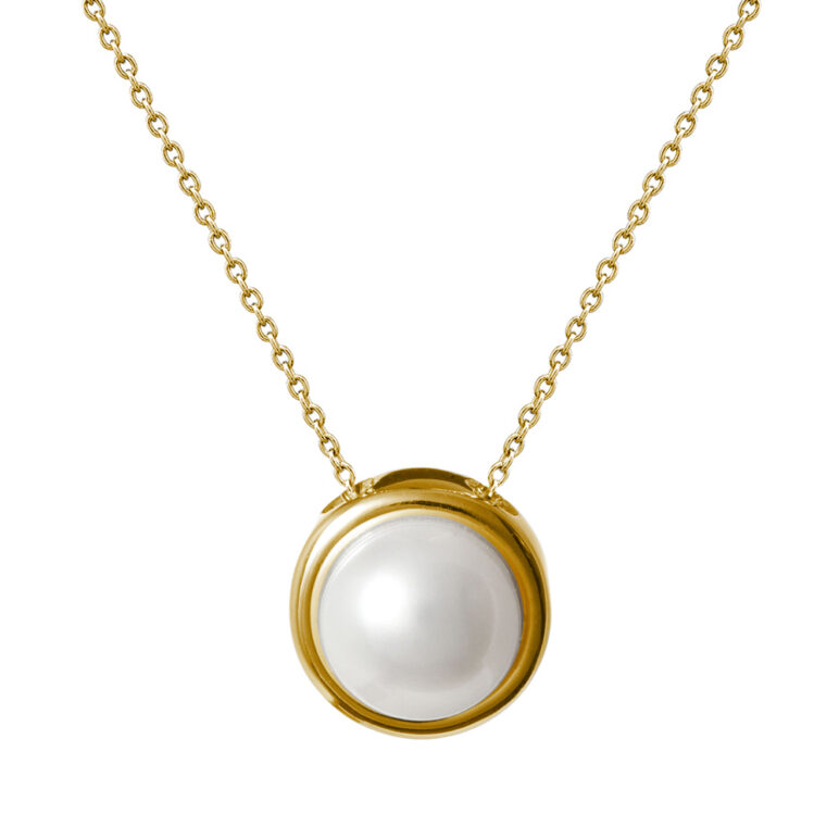 10mm white button freshwater pearl yellow gold pendant