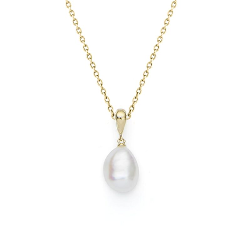 8mm white Keshi freshwater pearl 9ct yellow gold pendant