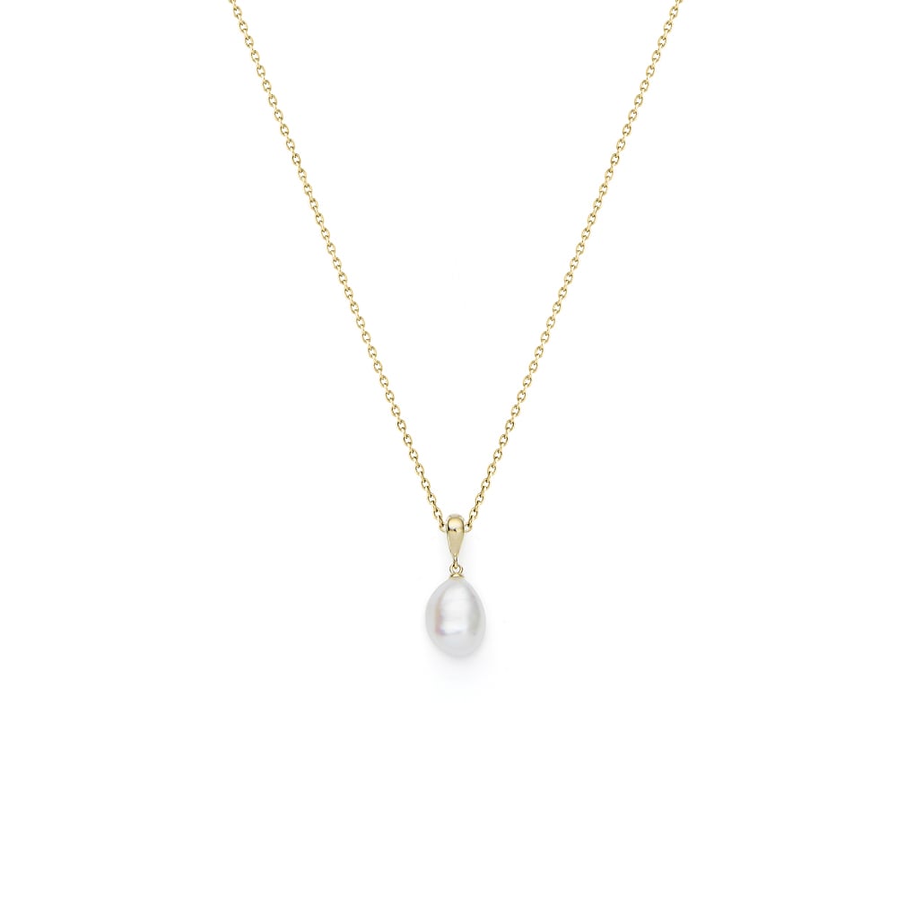 8mm white Keshi freshwater pearl 9ct yellow gold pendant
