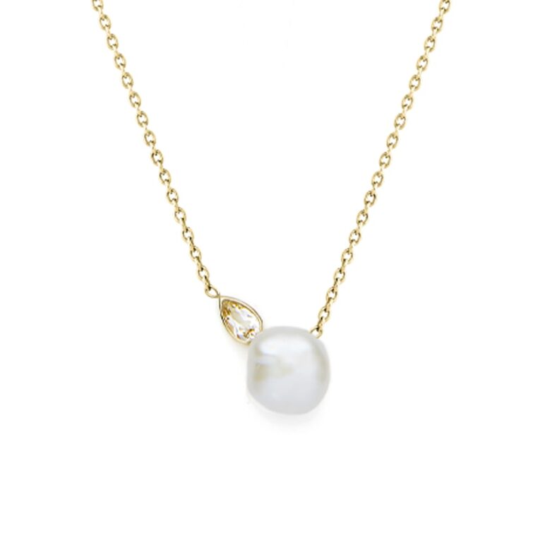 8mm white Keshi freshwater pearl white topaz 9ct yellow gold necklace