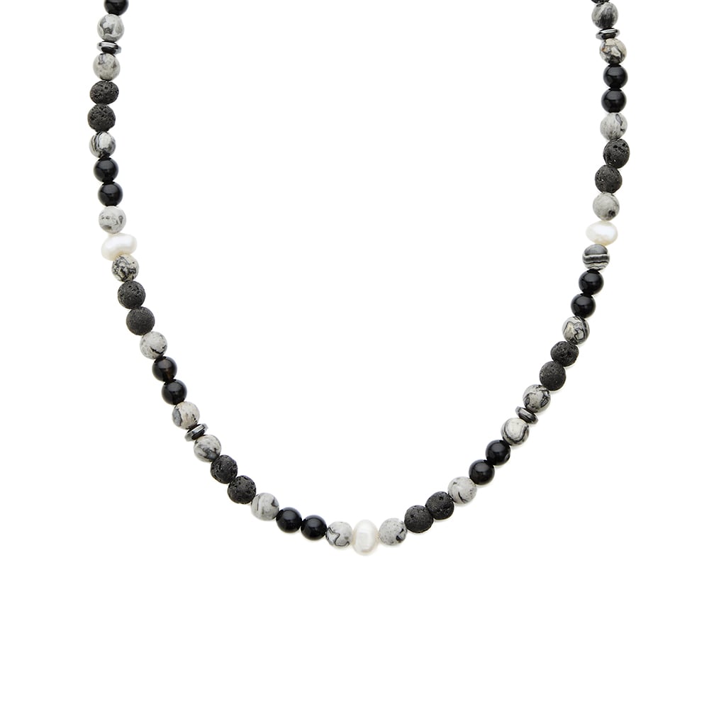 6mm white baroque freshwater pearl lava stone black agate necklace stainless steel clasp