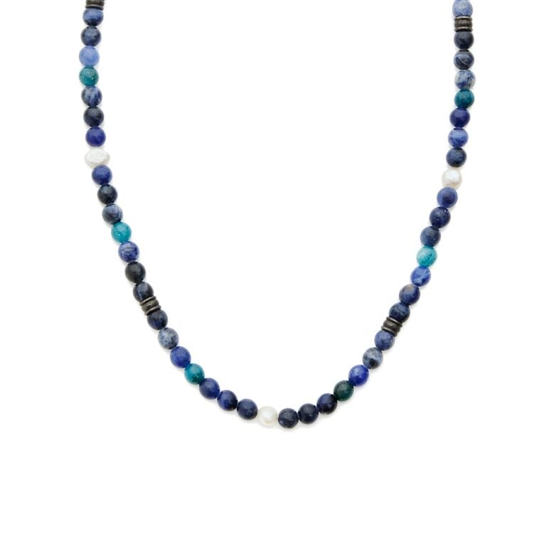 6mm white baroque freshwater pearl sodalite blue apatite necklace with stainless steel clasp
