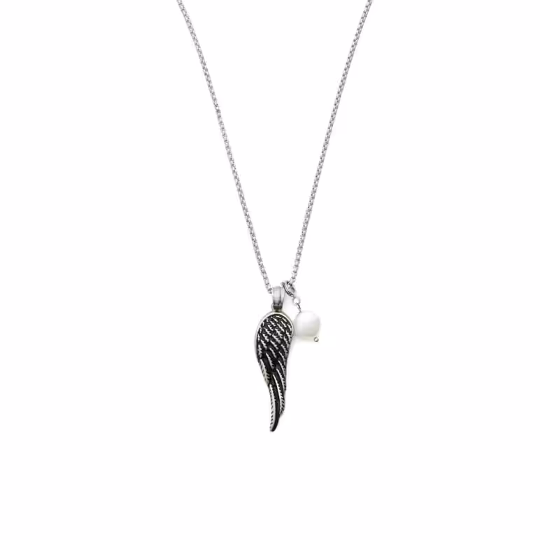 9mm white baroque freshwater pearl wing design stainless steel pendant