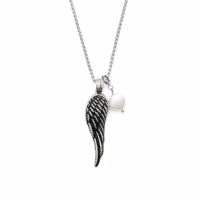 9mm white baroque freshwater pearl wing design stainless steel pendant