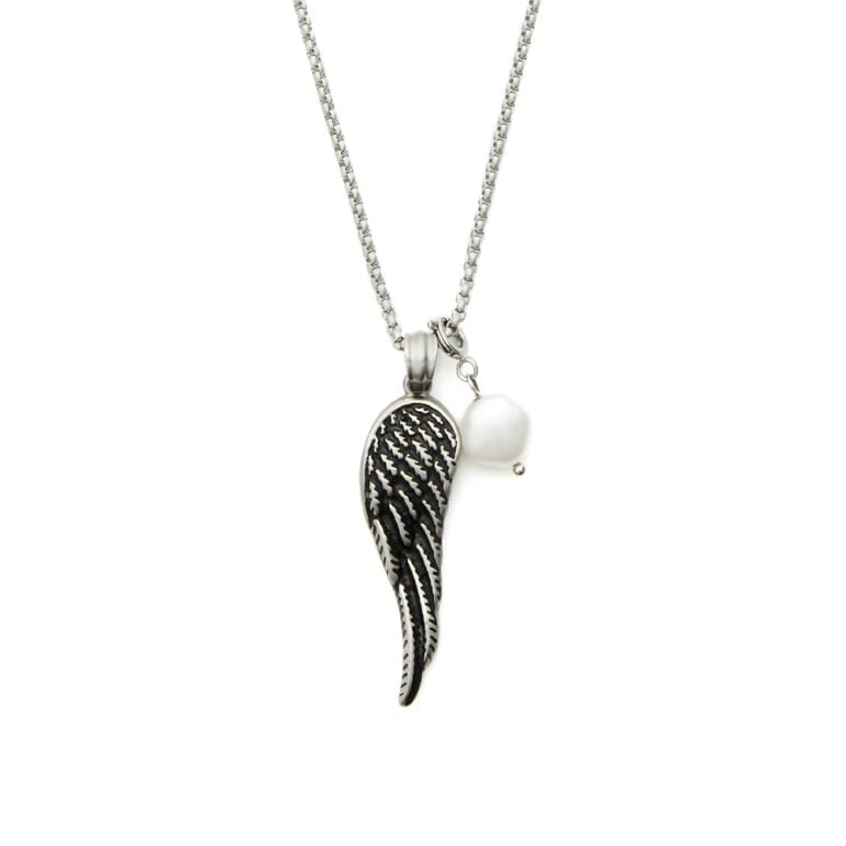 9mm white baroque freshwater pearl wing design stainless steel pendant