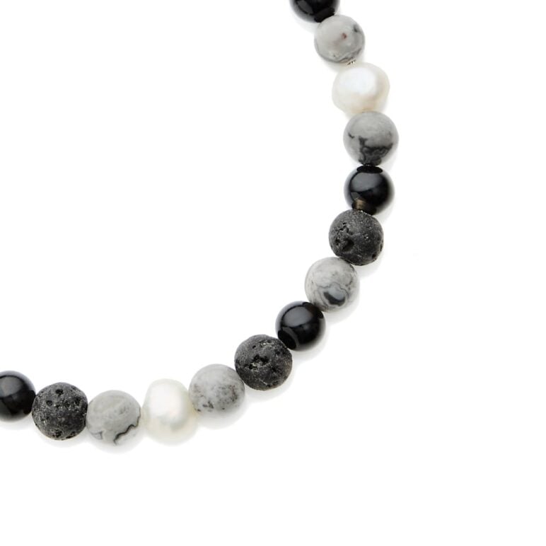 6mm white baroque freshwater pearl lava stone black agate bracelet with stainless steel magnetic clasp