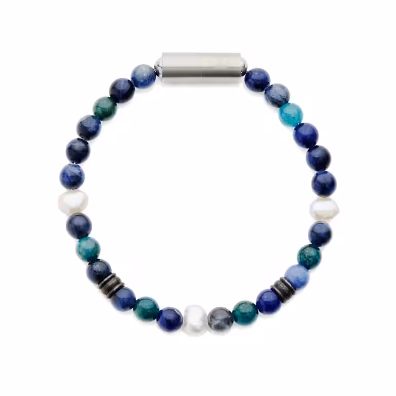 6mm white baroque freshwater pearl sodalite blue apatite bracelet with stainless steel magnetic clasp