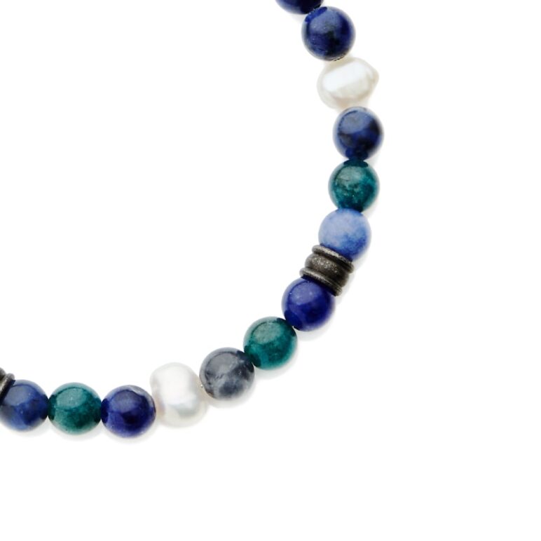 6mm white baroque freshwater pearl sodalite blue apatite bracelet with stainless steel magnetic clasp