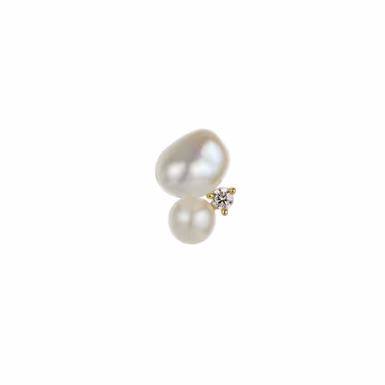 4-5mm Freshwater button and Keshi pearl stud earring set with white topaz on yellow gold-plated Sterling Silver