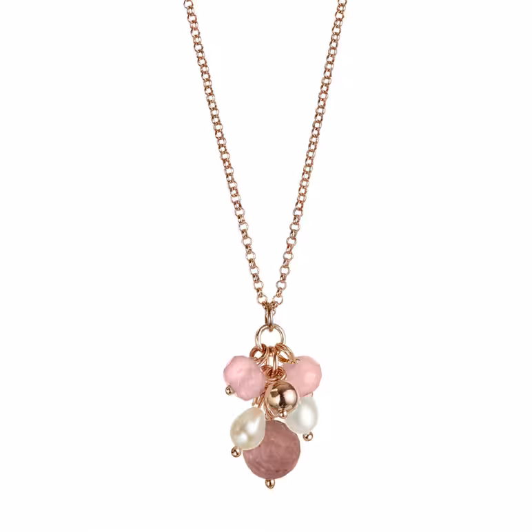 white freshwater pearl rhodonite rose gold cluster pendant