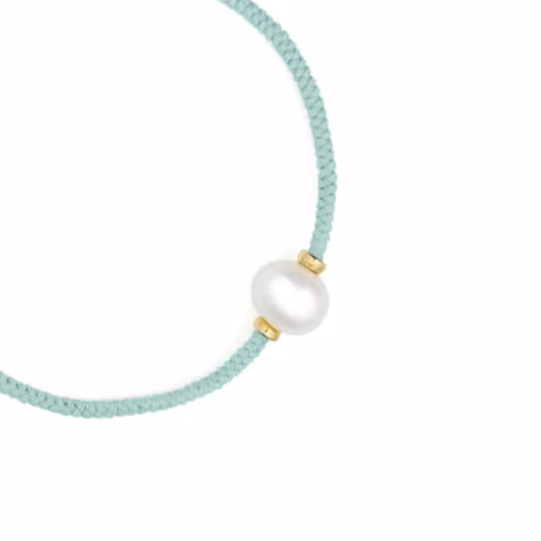 8mm freshwater pearl adjustable tassel bracelet on recycled plastic coloured thread