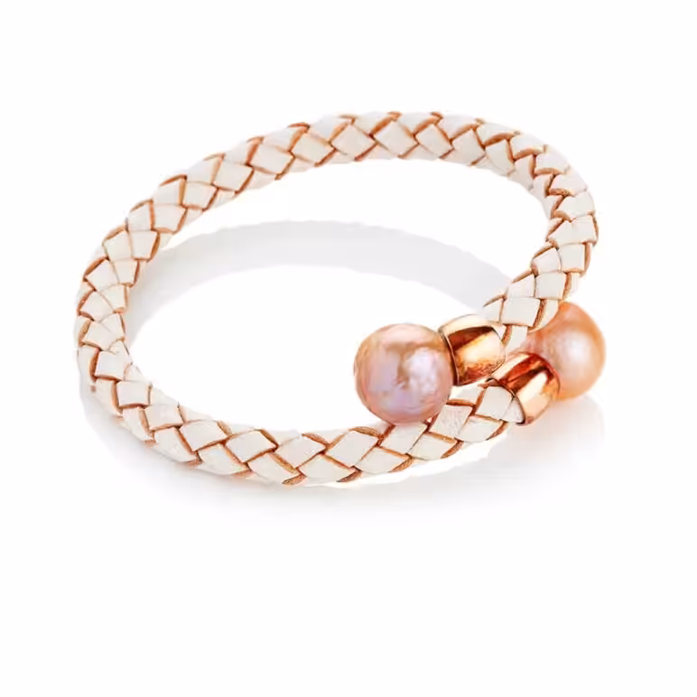 Edison White Leather Rose Gold Pearl Bracelet