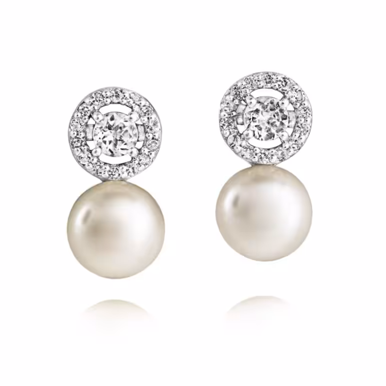 white button freshwater pearl white topaz earrings