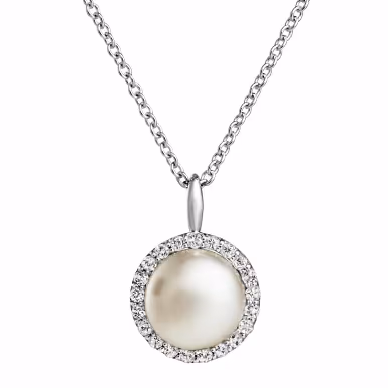 10mm white button freshwater pearl white topaz cluster sterling silver pendant