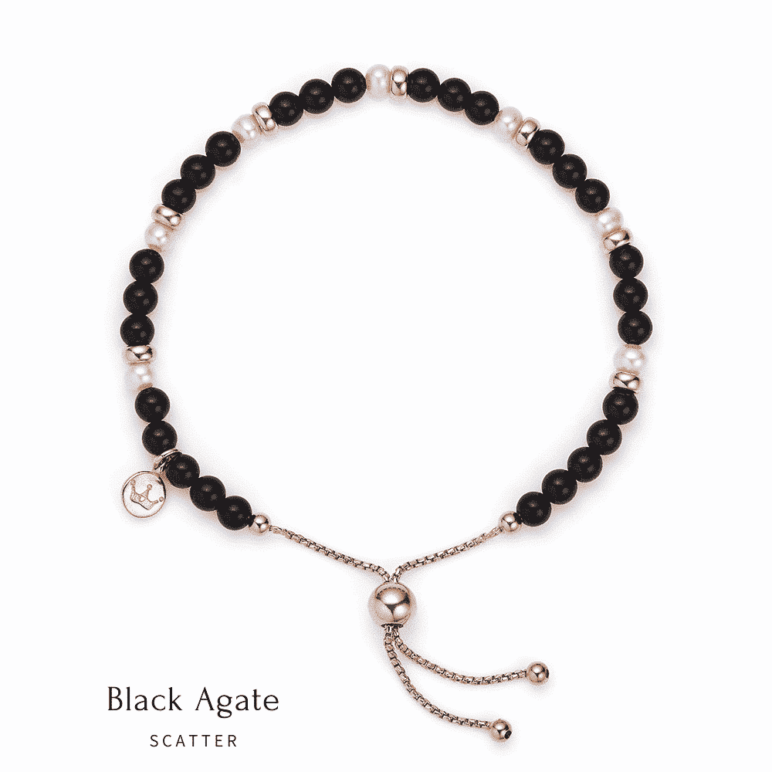 Sky Scatter  Black Agate Pearl Bracelet 