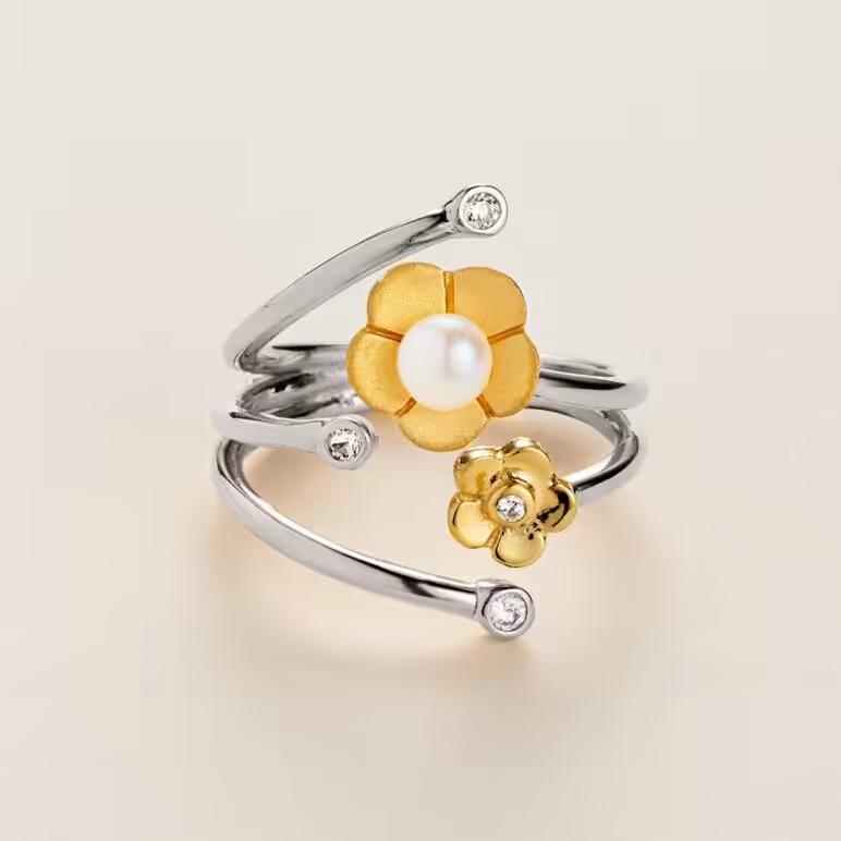 Blossom Multi Buttercup Adjustable Pearl Ring