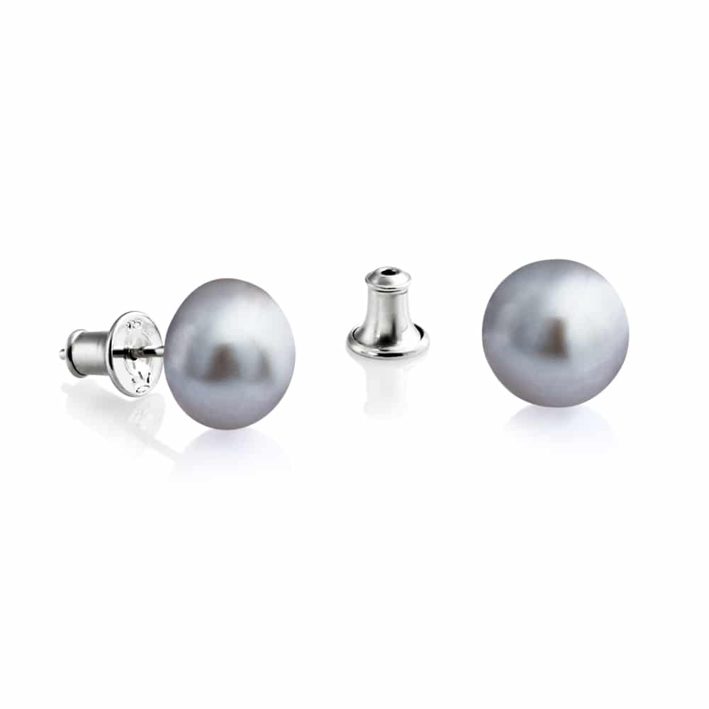 9mm Crown Grey Pearl Stud Earring