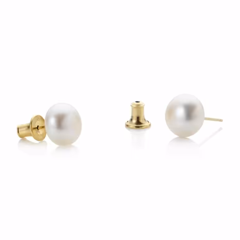 9mm Crown Button Pearl Stud Earring 9ct Yellow Gold
