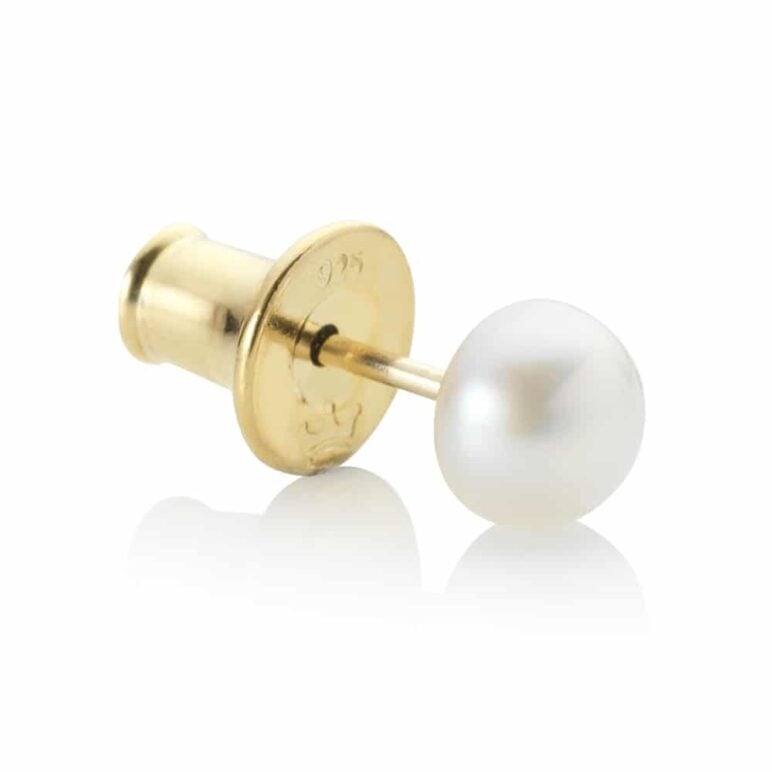 Gold 5mm Crown White Pearl Stud Earring
