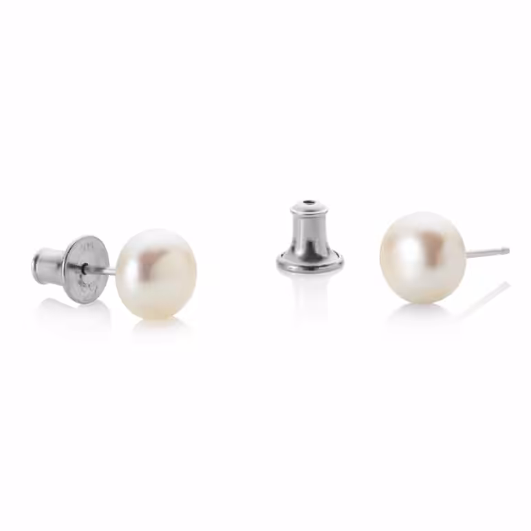 7mm Crown Button Pearl Stud Earrings