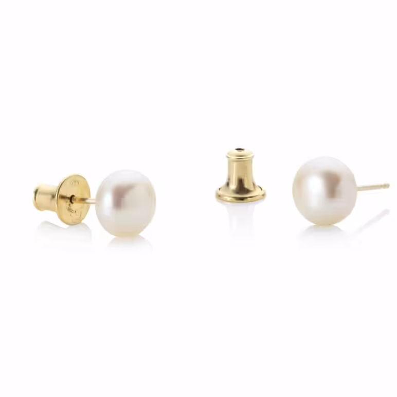 Jersey Pearl Freshwater Pearl Stud Earring set with 9ct Yellow Gold