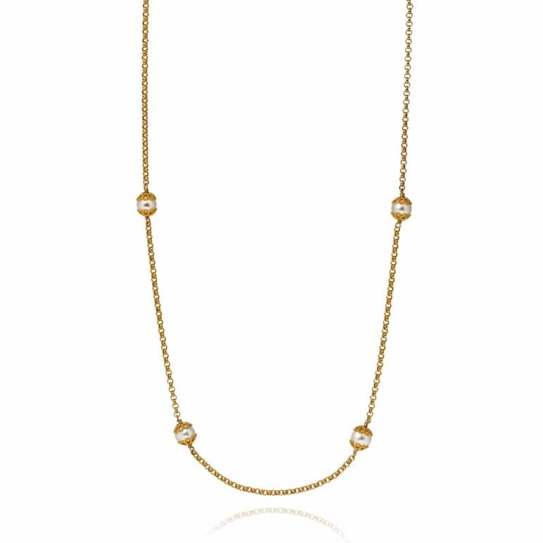 Emma-Kate Long Yellow Gold Pearl Necklace