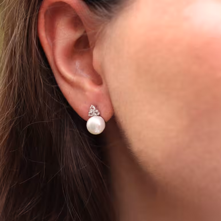 Jersey Pearl Soiree Freshwater Pearl Earrings with White Topaz