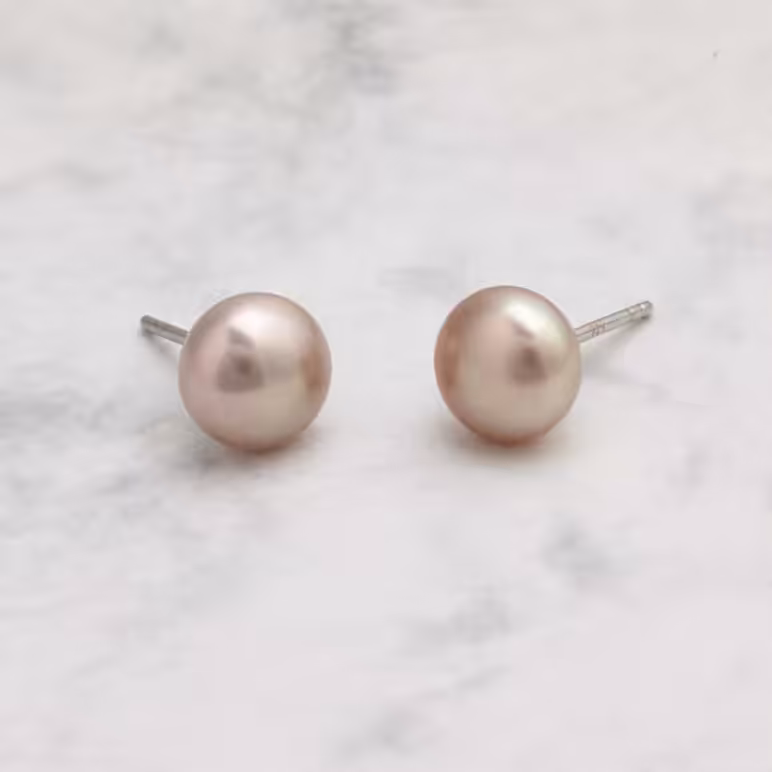 9mm Signature Pink Button Pearl Stud Earrings