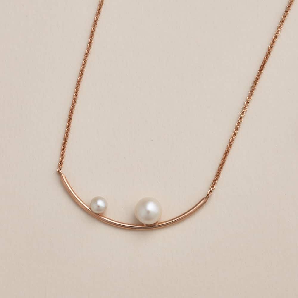 Reef Rose Gold Curve Duo Pearl Necklace