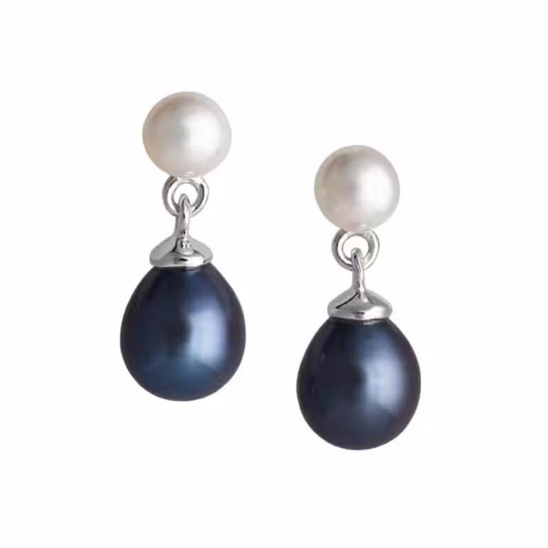 Dew Drop White and Peacock Earrings