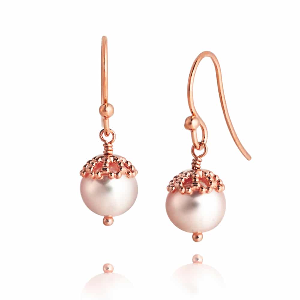 Emma-Kate Rose Gold Plated Pearl Drop Hook Earrings on Sterling Silver