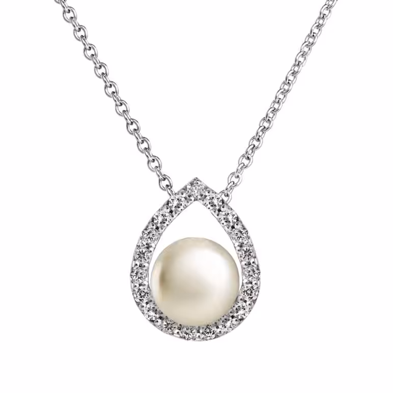 white button freshwater white topaz tear drop sterling silver pendant